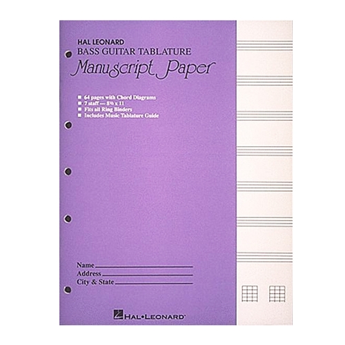 Hal Leonard Bass Guitar Tablature Manuscript Paper