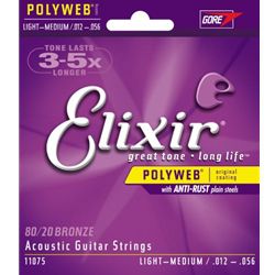 Acoustic Guitar Strings Elixir 80/20 Bronze Nanoweb 12-53 Light